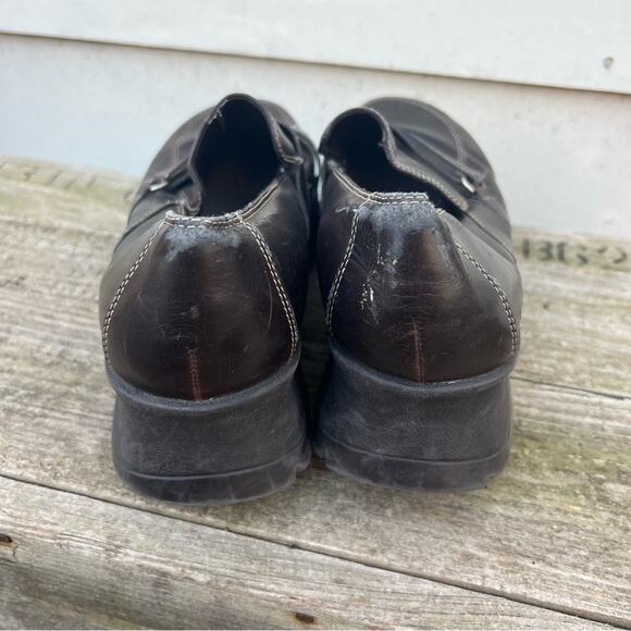 Vintage 90s Y2K LEI Brown Chunky Platform Clogs Faux Strap - Picture 4 of 9